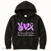 Peace Love Cure Purple Ribbon Domestic Violence Awareness Kids Hoodie thumb 0