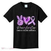 Peace Love Cure Purple Ribbon Domestic Violence Awareness Kids T-Shirt thumb 0