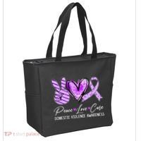 Peace Love Cure Purple Ribbon Domestic Violence Awareness Tote Bag thumb 2