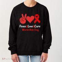 Peace Love Cure World Aids Day HIV AIDS Awareness Women's Sweatshirt thumb 0