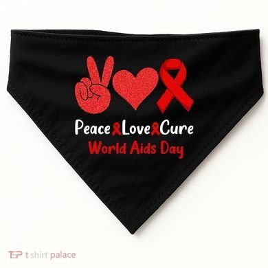 Peace Love Cure World Aids Day HIV AIDS Awareness USA-Made Doggie Bandana