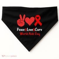 Peace Love Cure World Aids Day HIV AIDS Awareness USA-Made Doggie Bandana thumb 0