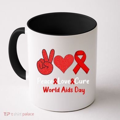Peace Love Cure World Aids Day HIV AIDS Awareness Coffee Mug