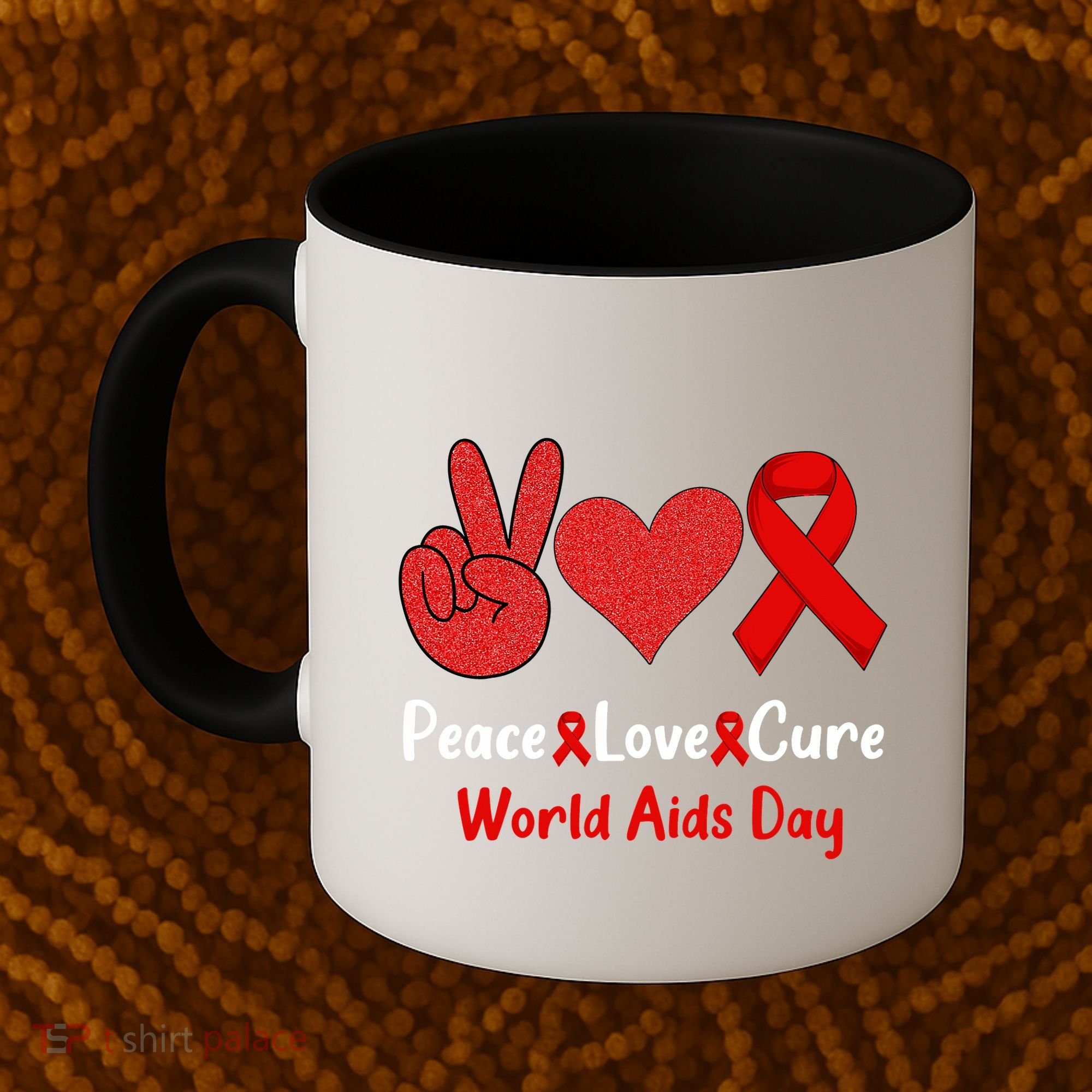 Peace Love Cure World Aids Day HIV AIDS Awareness Coffee Mug
