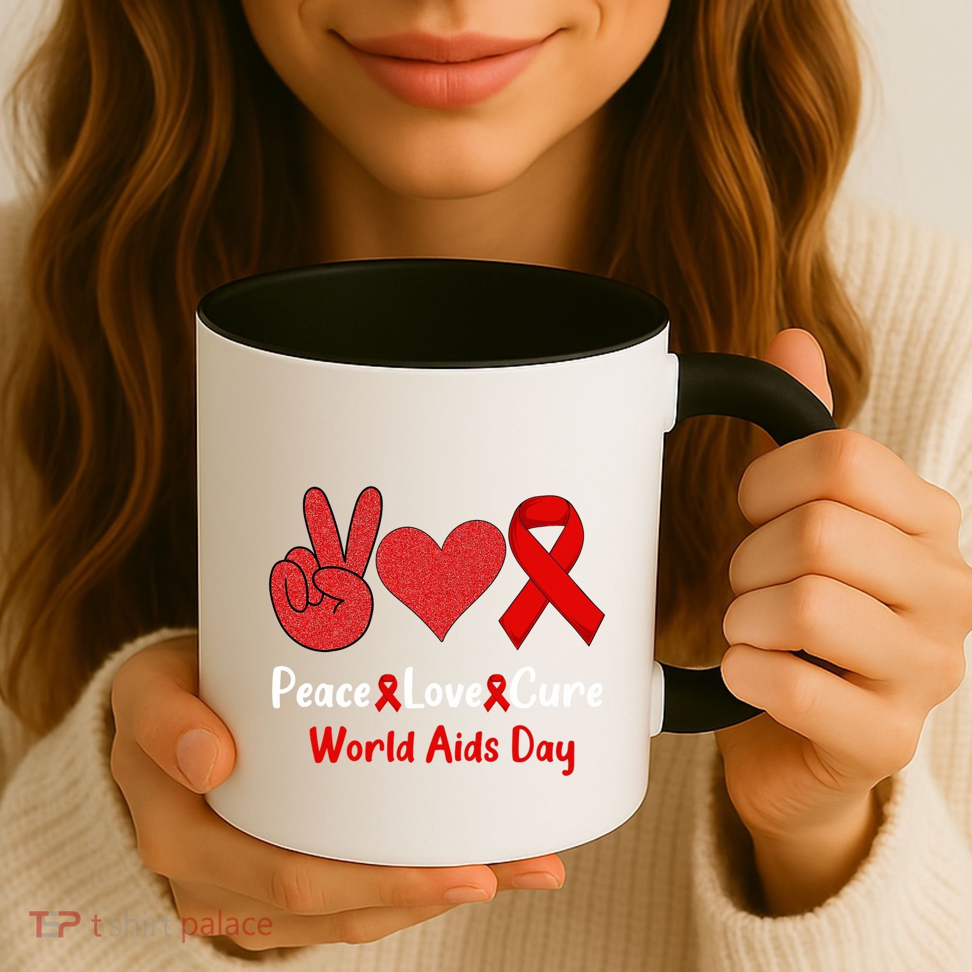Peace Love Cure World Aids Day HIV AIDS Awareness Coffee Mug