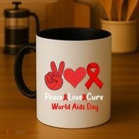 Peace Love Cure World Aids Day HIV AIDS Awareness Coffee Mug thumb 4
