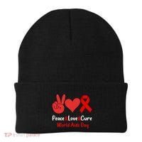 Peace Love Cure World Aids Day HIV AIDS Awareness Beanie thumb 0