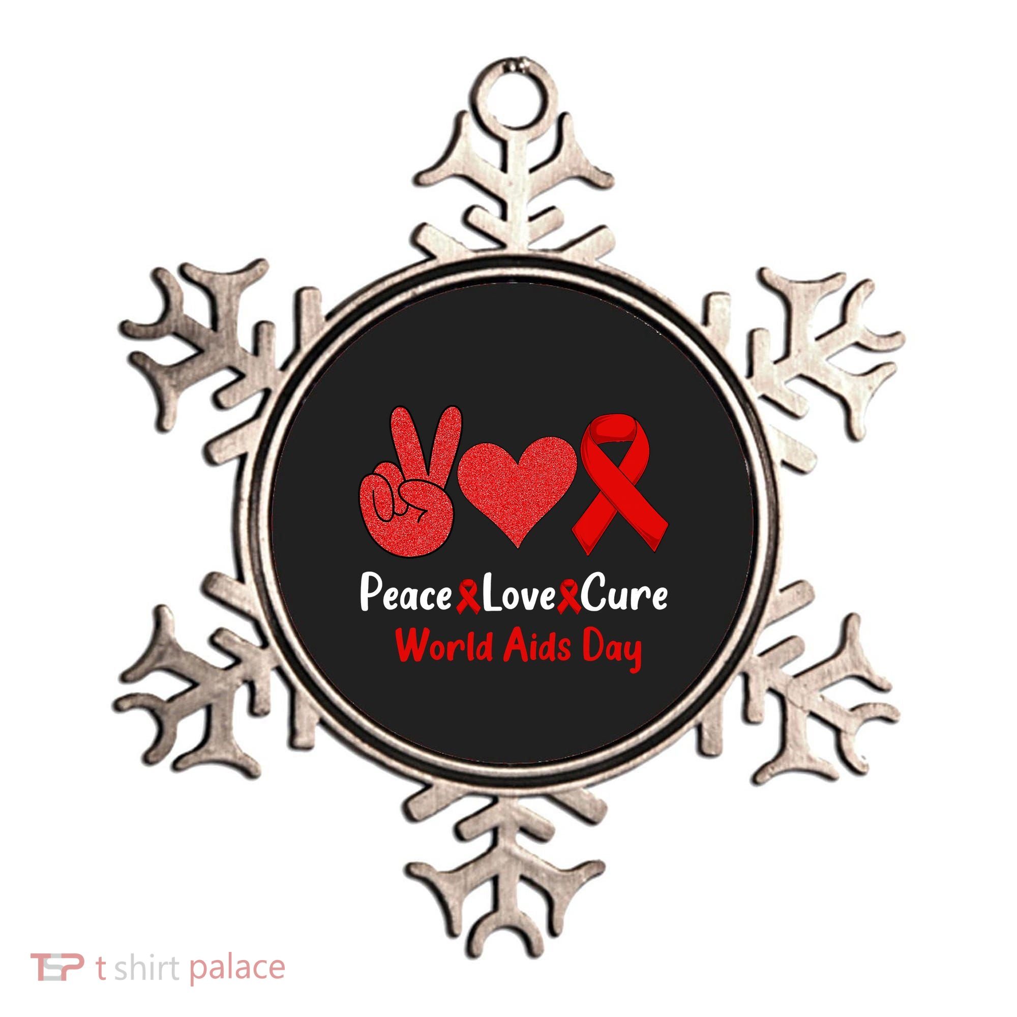 Peace Love Cure World Aids Day HIV AIDS Awareness Ornament
