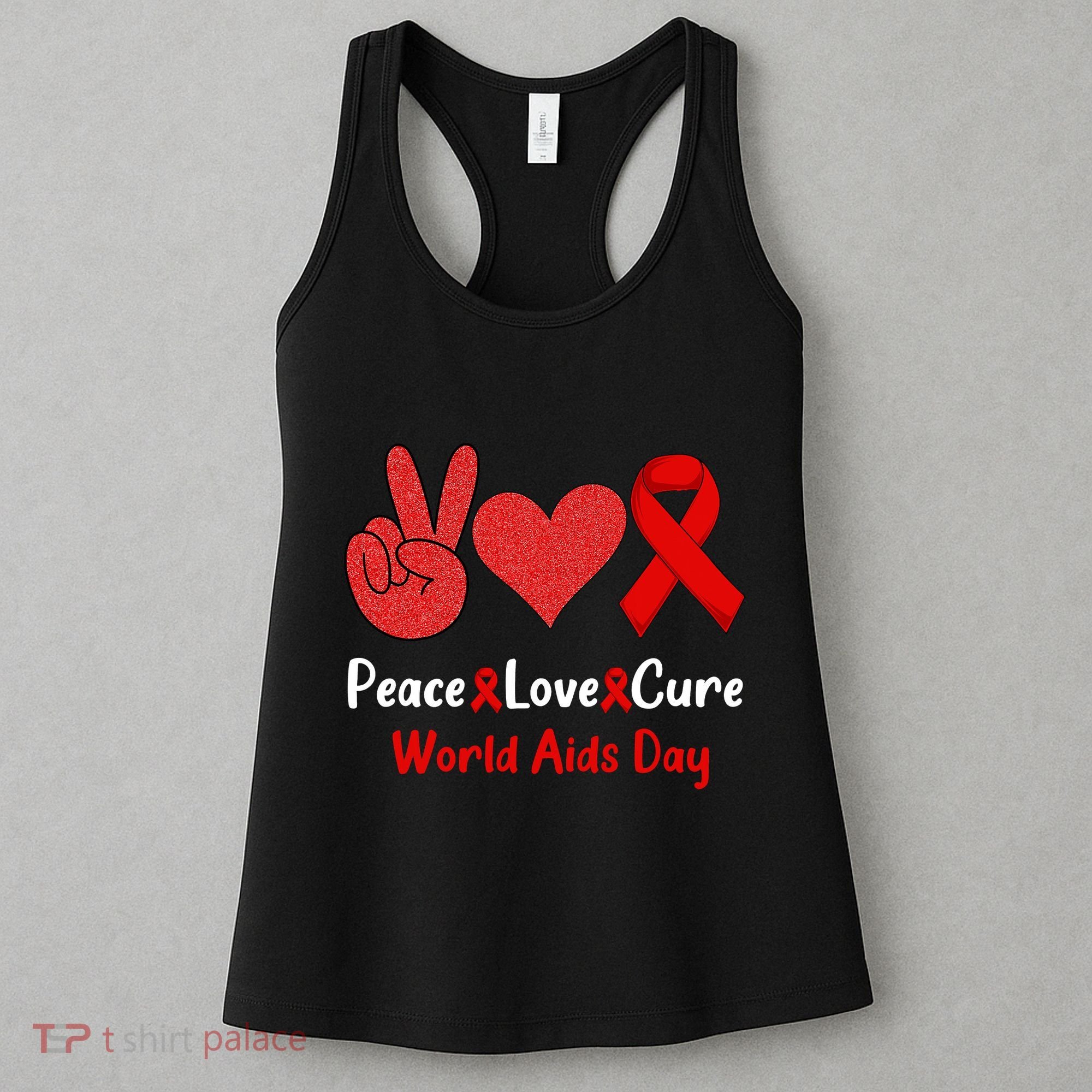 Peace Love Cure World Aids Day HIV AIDS Awareness Women's Tank Top