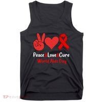 Peace Love Cure World Aids Day HIV AIDS Awareness Tank Top thumb 0