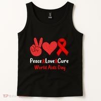 Peace Love Cure World Aids Day HIV AIDS Awareness Tank Top thumb 2