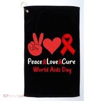 Peace Love Cure World Aids Day HIV AIDS Awareness Golf Towel thumb 0