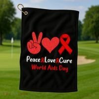 Peace Love Cure World Aids Day HIV AIDS Awareness Golf Towel thumb 1