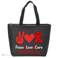 Peace Love Cure World Aids Day HIV AIDS Awareness Tote Bag thumb 0