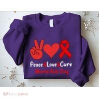 Peace Love Cure World Aids Day HIV AIDS Awareness Sweatshirt thumb 2