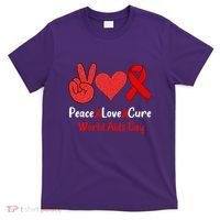 Peace Love Cure World Aids Day HIV AIDS Awareness T-Shirt thumb 0