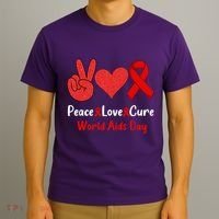 Peace Love Cure World Aids Day HIV AIDS Awareness T-Shirt thumb 3