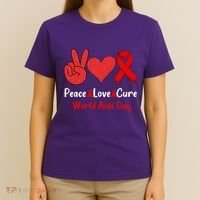 Peace Love Cure World Aids Day HIV AIDS Awareness T-Shirt thumb 4
