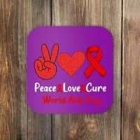 Peace Love Cure World Aids Day HIV AIDS Awareness Coaster thumb 0