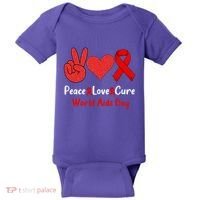 Peace Love Cure World Aids Day HIV AIDS Awareness Baby Bodysuit thumb 0