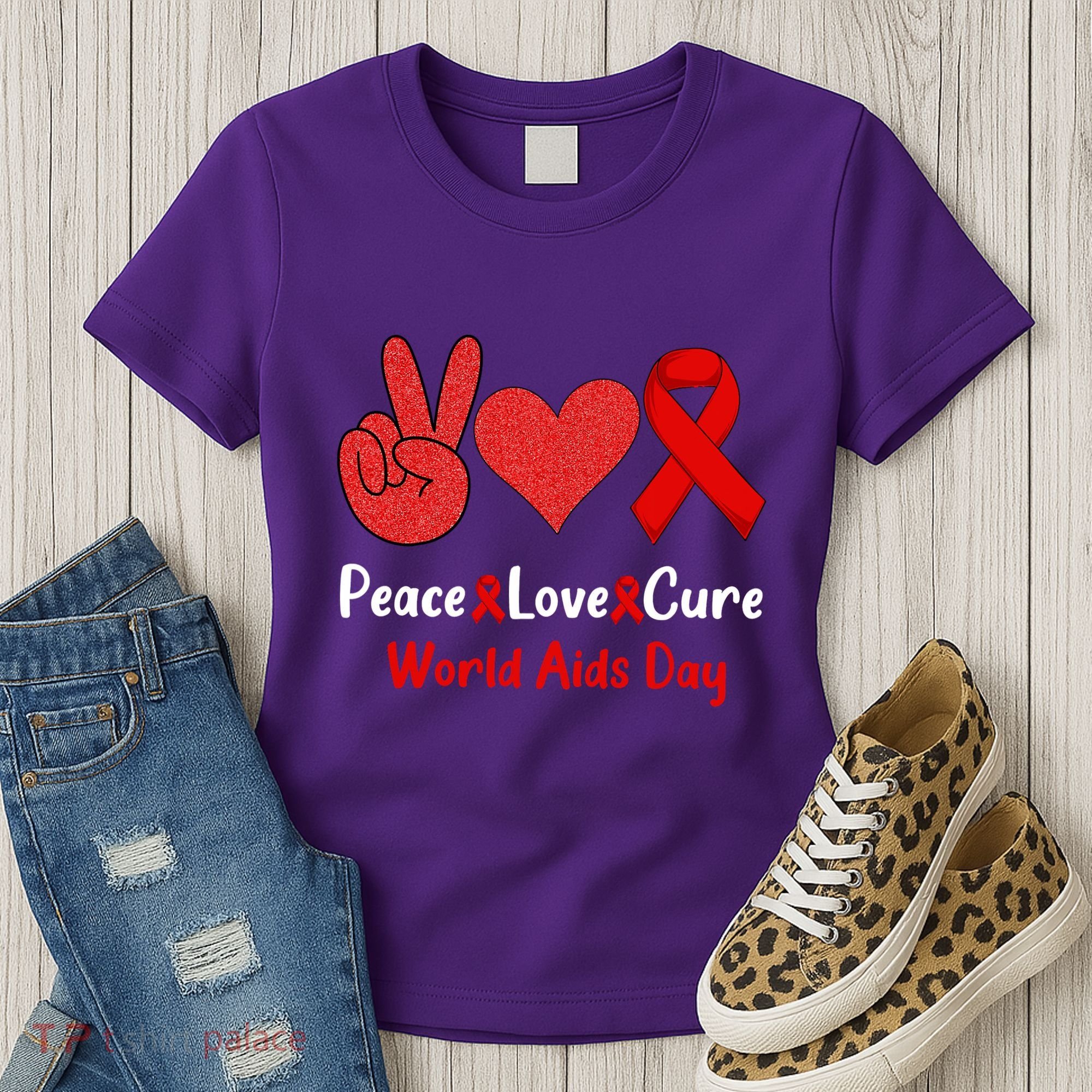 Peace Love Cure World Aids Day HIV AIDS Awareness Women's T-Shirt