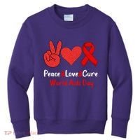 Peace Love Cure World Aids Day HIV AIDS Awareness Kids Sweatshirt thumb 0