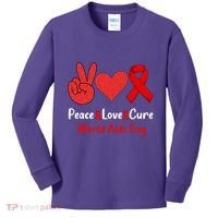 Peace Love Cure World Aids Day HIV AIDS Awareness Kids Long Sleeve Shirt thumb 0