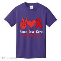 Peace Love Cure World Aids Day HIV AIDS Awareness Kids T-Shirt thumb 0