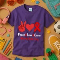 Peace Love Cure World Aids Day HIV AIDS Awareness Kids T-Shirt thumb 3