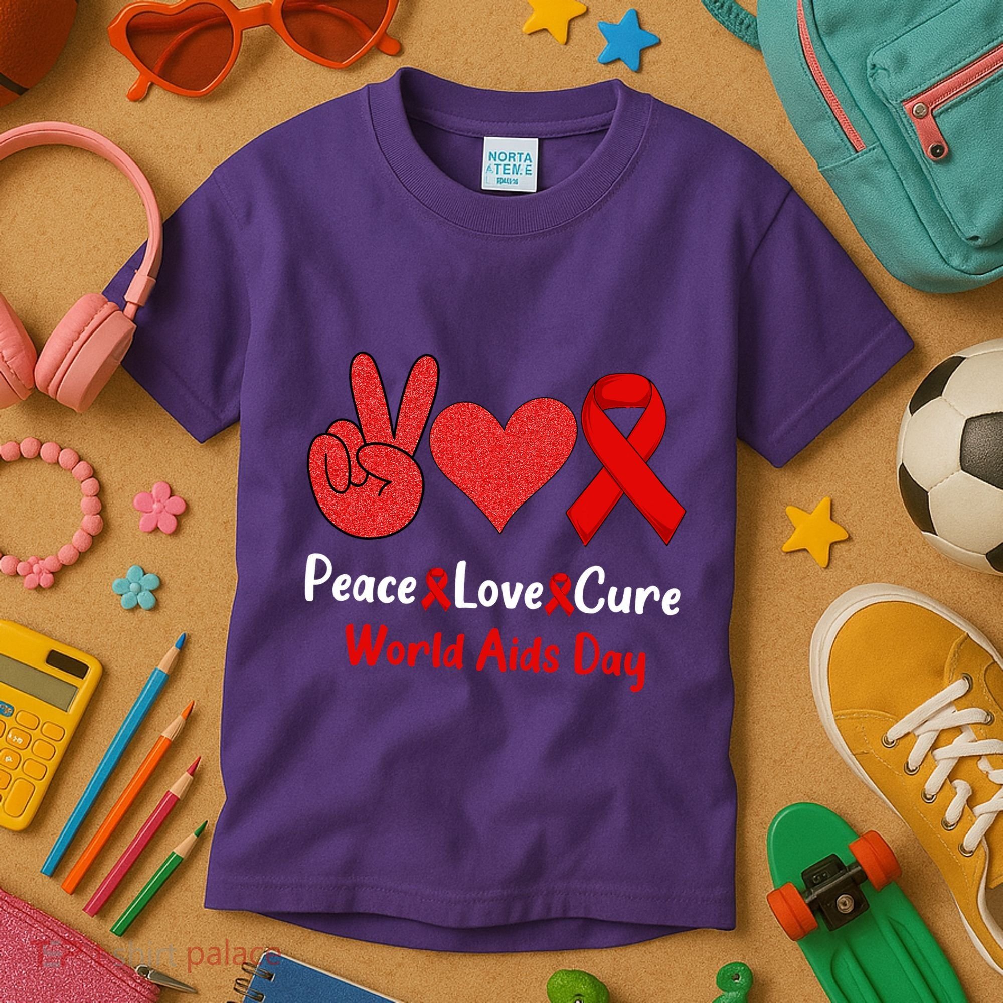 Peace Love Cure World Aids Day HIV AIDS Awareness Kids T-Shirt