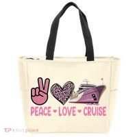 Peace Love Cruise Travel Leopard Heart Funny Gift For Tote Bag thumb 0