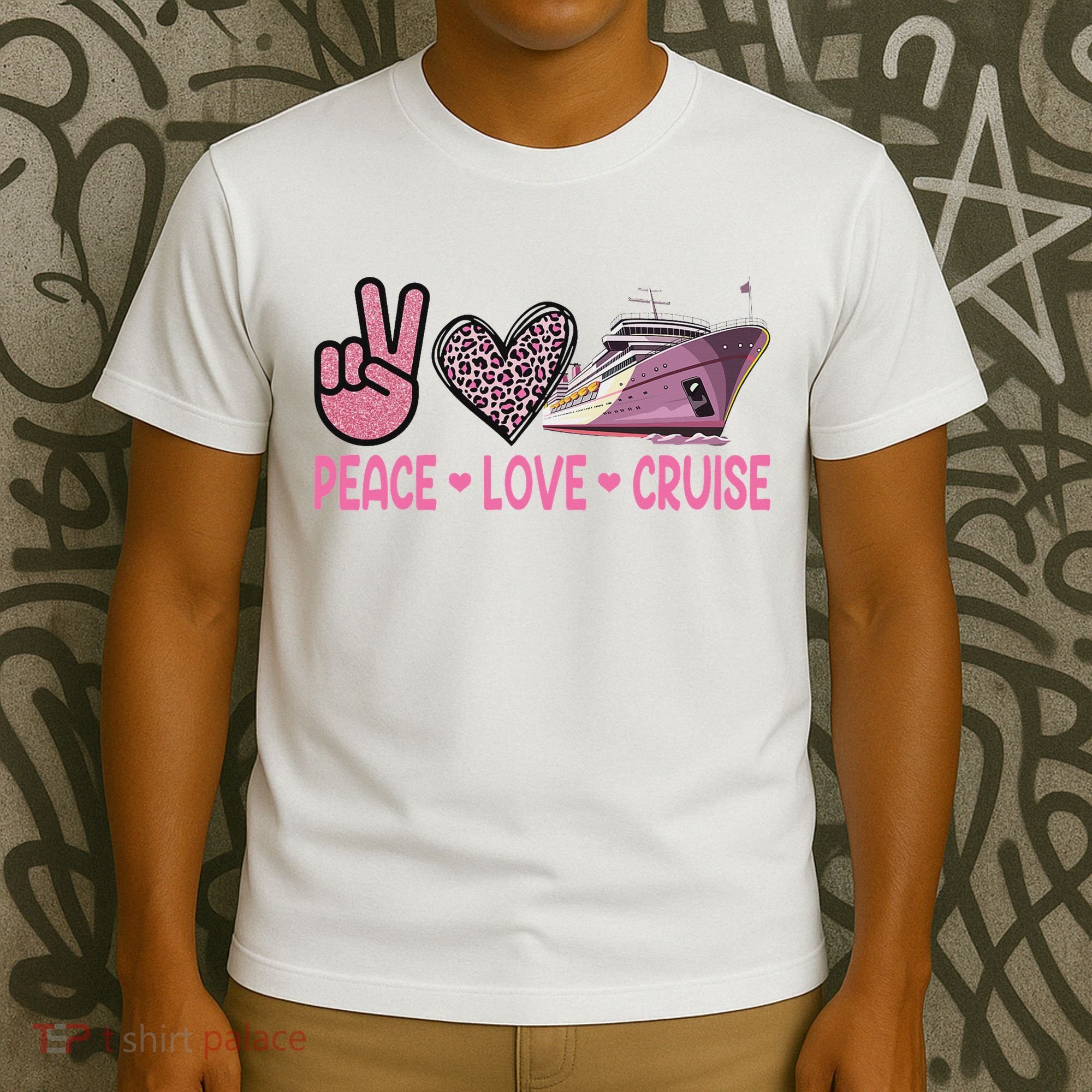 Peace Love Cruise Travel Leopard Heart Funny Gift For T-Shirt