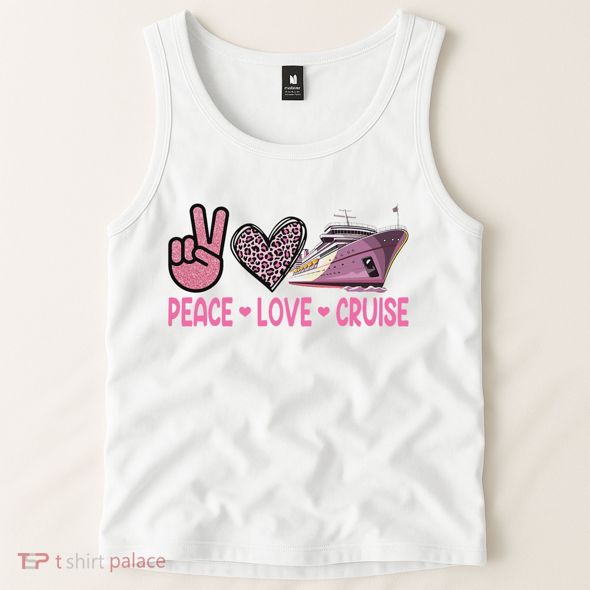 Peace Love Cruise Travel Leopard Heart Funny Gift For Tank Top