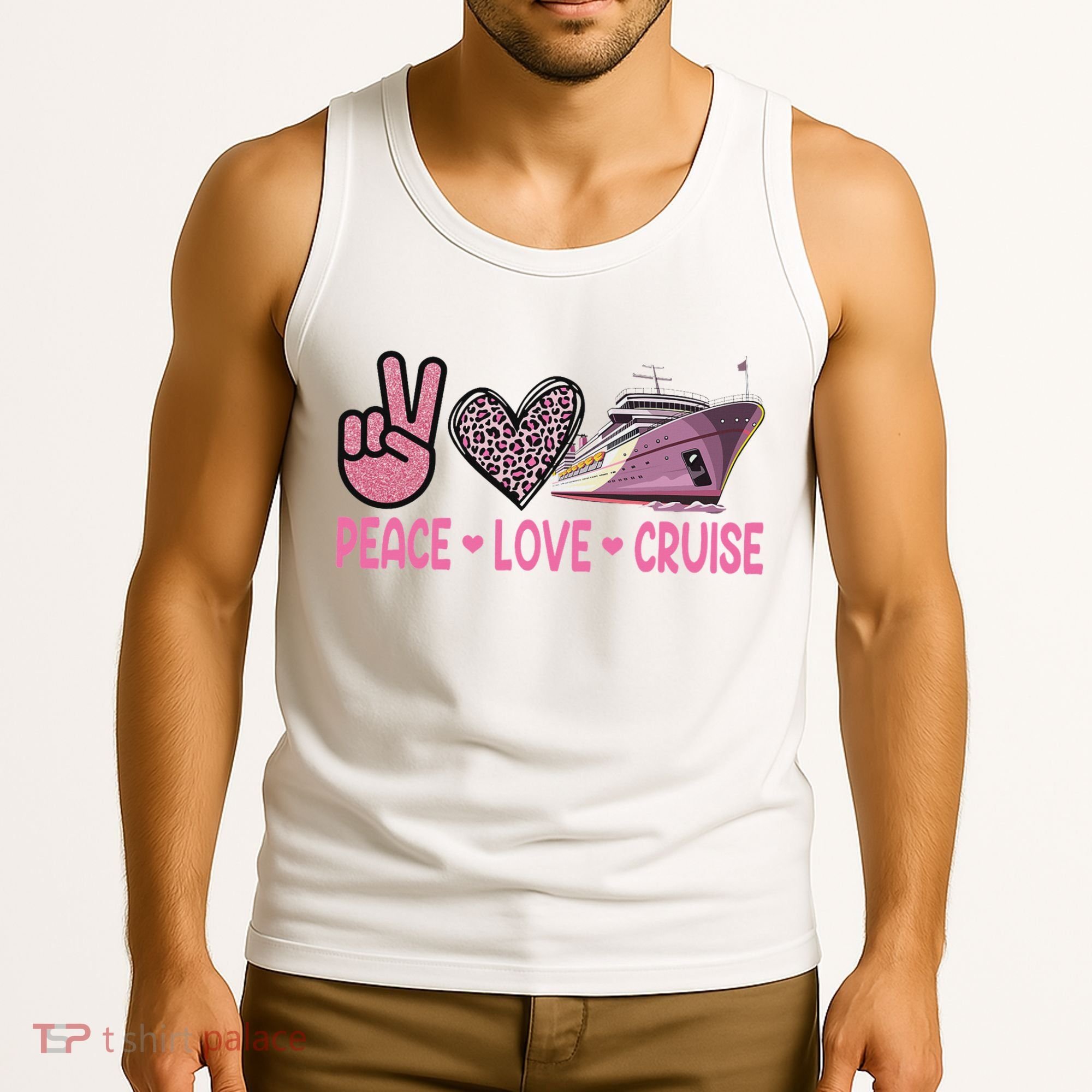 Peace Love Cruise Travel Leopard Heart Funny Gift For Tank Top