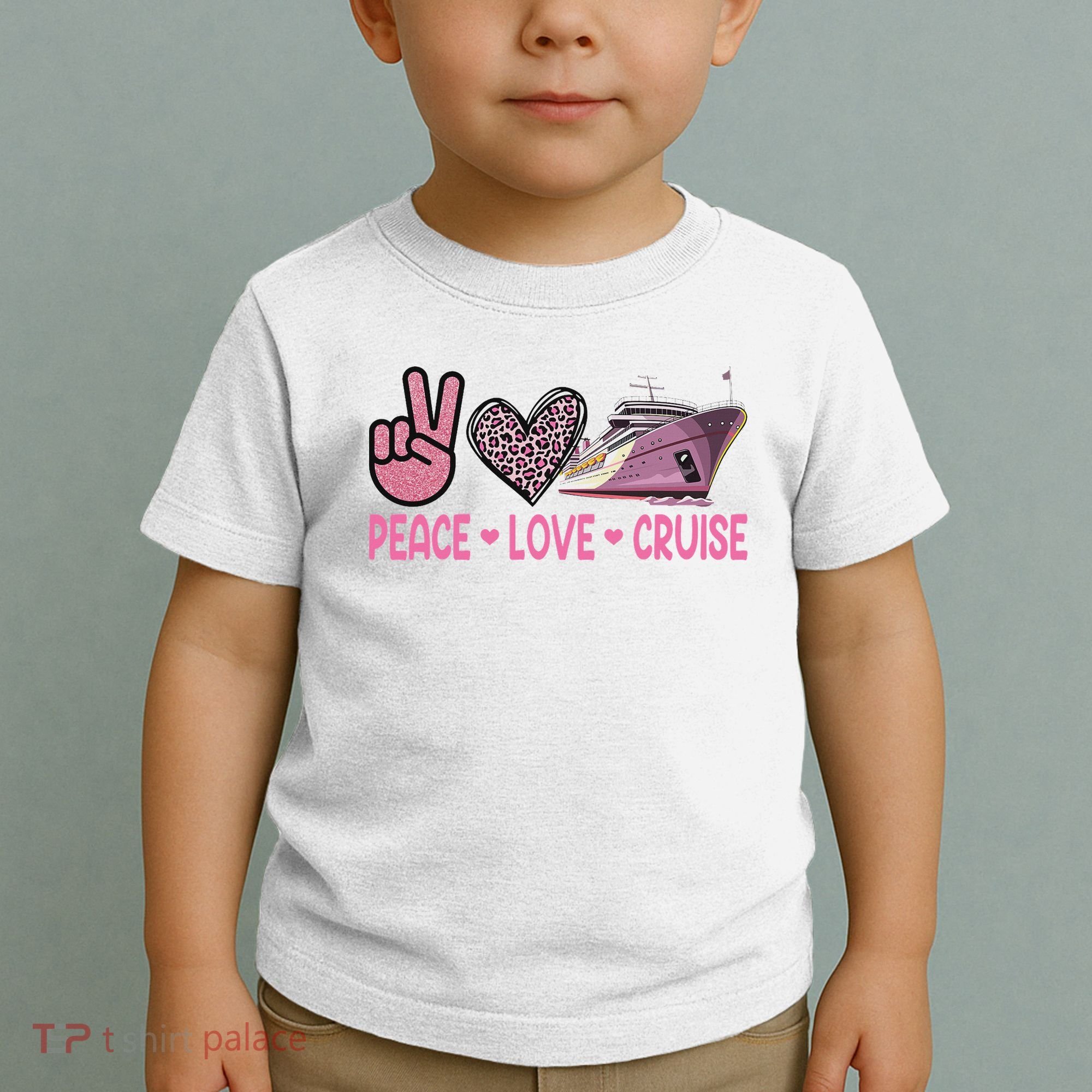 Peace Love Cruise Travel Leopard Heart Funny Gift For Toddler T-Shirt