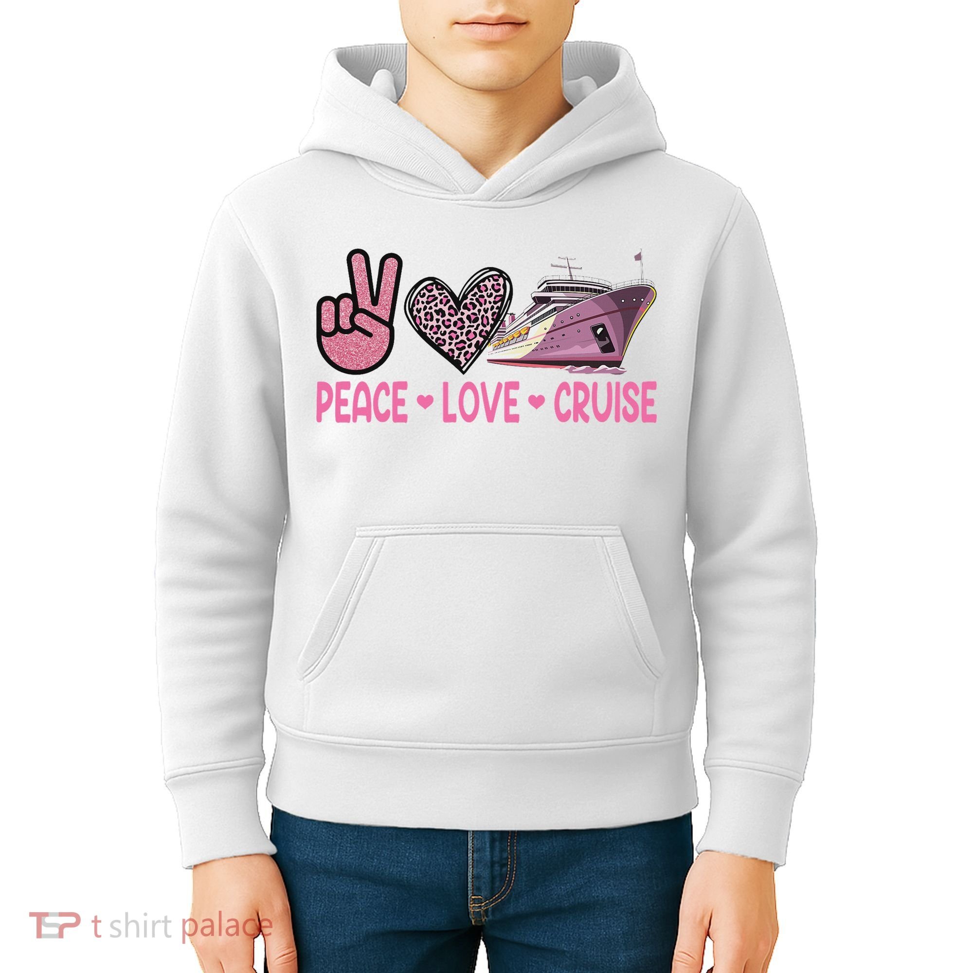 Peace Love Cruise Travel Leopard Heart Funny Gift For Kids Hoodie