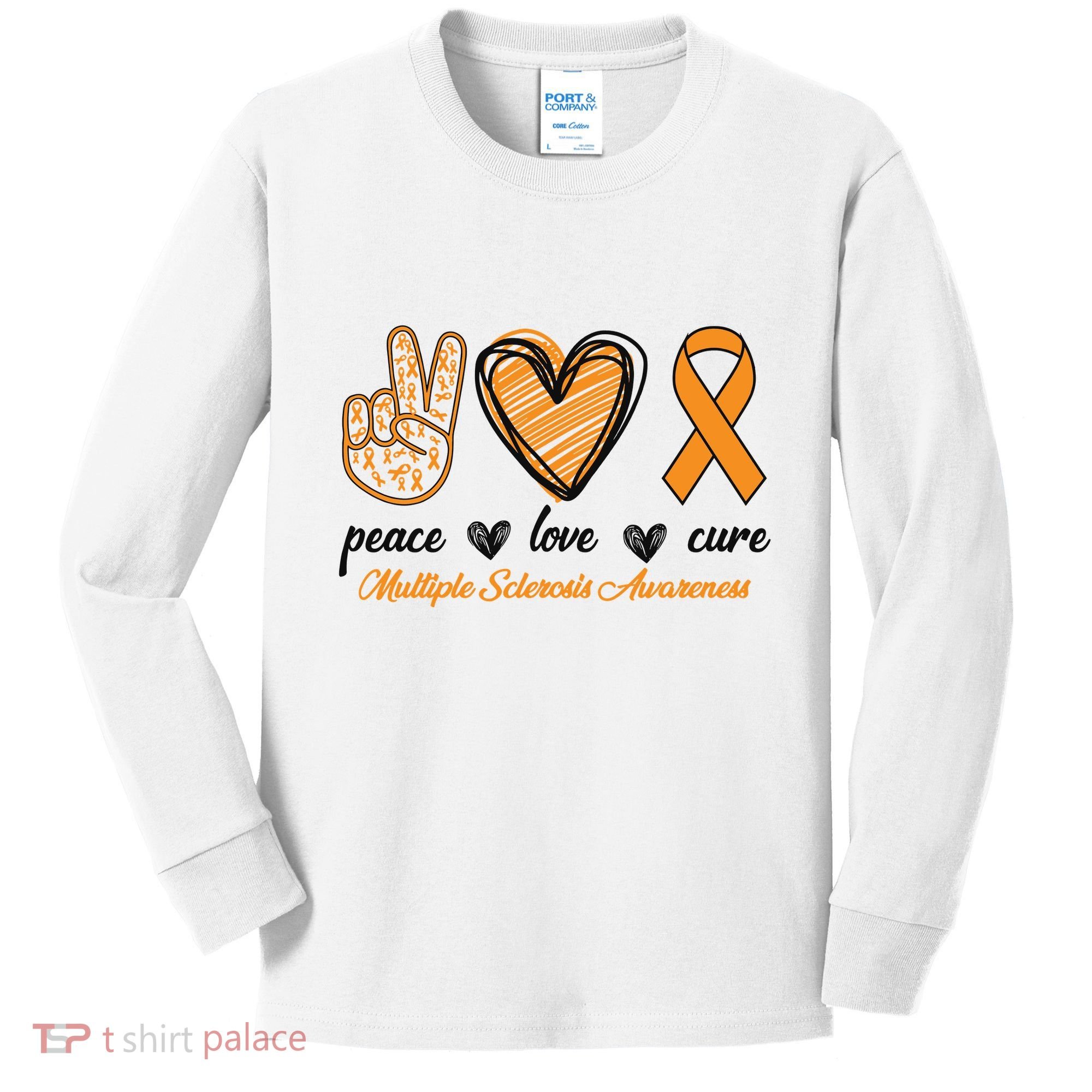 Peace Love Cure Multiple Sclerosis Kids Long Sleeve Shirt