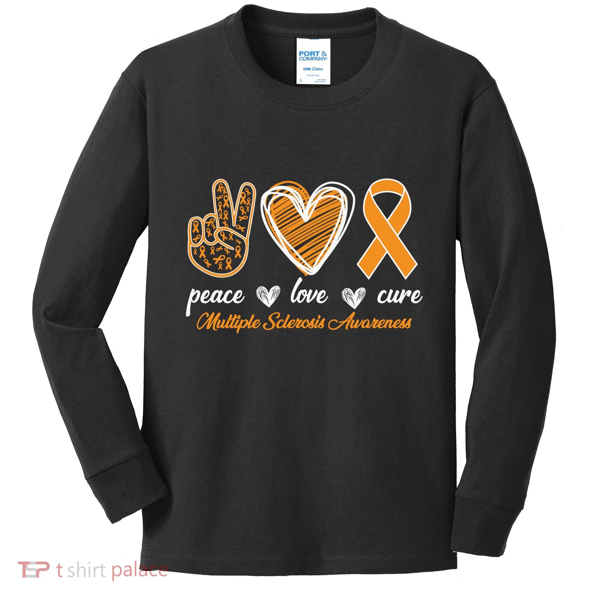 Peace Love Cure Multiple Sclerosis Kids Long Sleeve Shirt