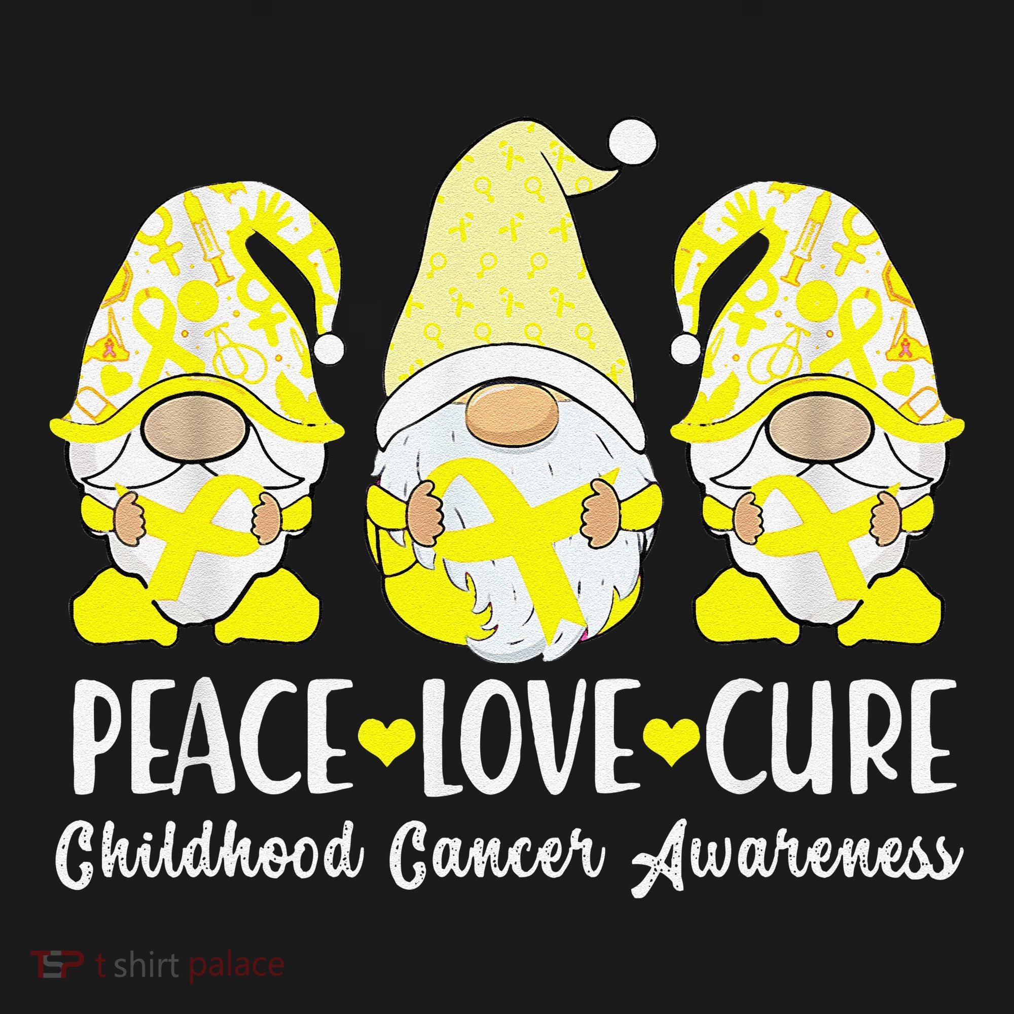 Peace Love Cure Childhood Cancer Awareness Ribbon Gnomies Women's Hoodie