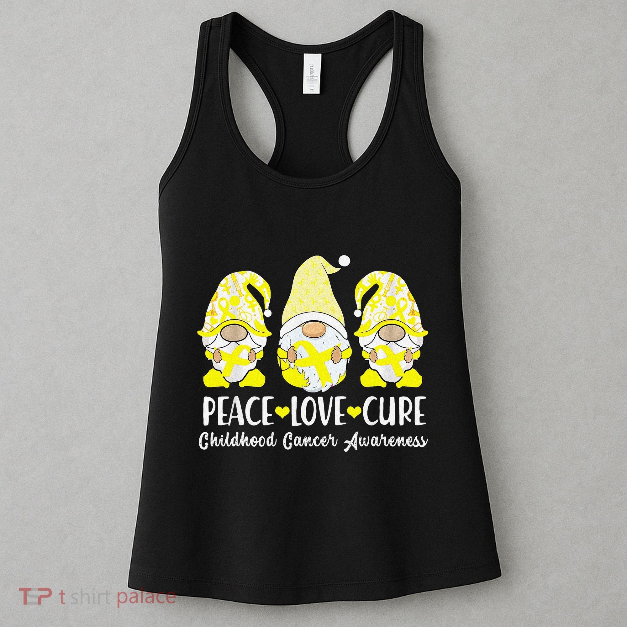Peace Love Cure Childhood Cancer Awareness Ribbon Gnomies Women's Tank Top