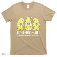Peace Love Cure Childhood Cancer Awareness Ribbon Gnomies T-Shirt thumb 0