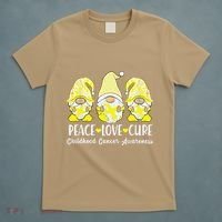 Peace Love Cure Childhood Cancer Awareness Ribbon Gnomies T-Shirt thumb 5