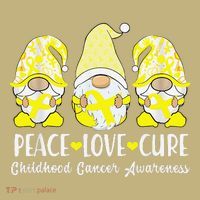 Peace Love Cure Childhood Cancer Awareness Ribbon Gnomies T-Shirt thumb 7