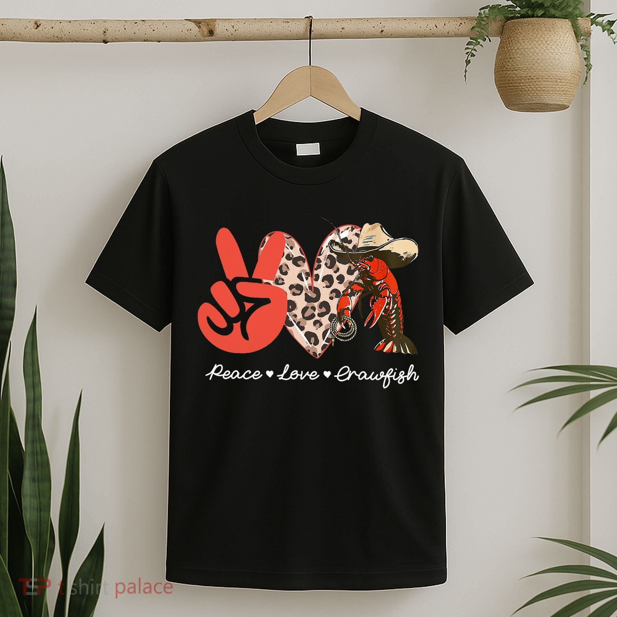 Peace Love Crawfish Leopard Crawfish Boil Cajun Lobster T-Shirt
