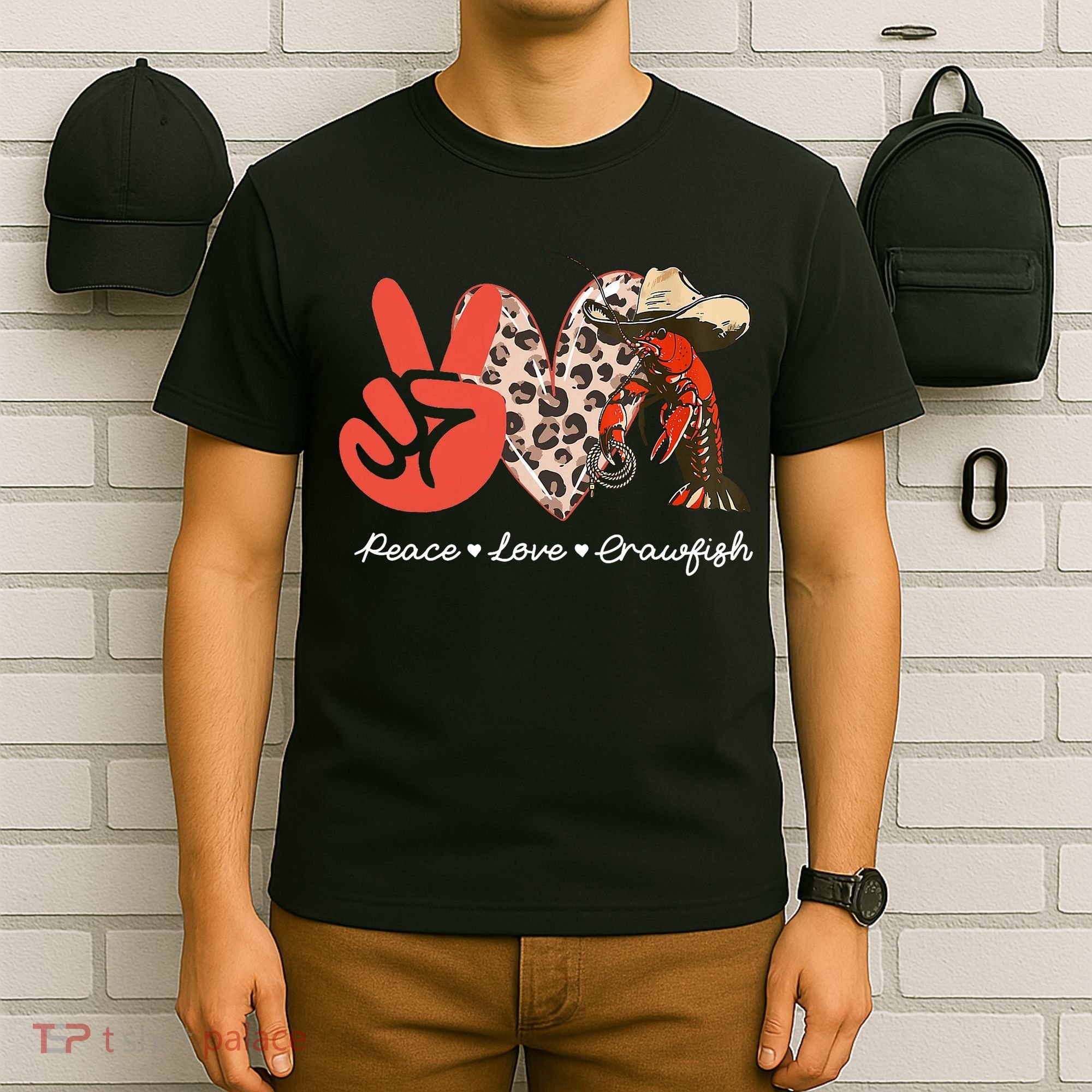 Peace Love Crawfish Leopard Crawfish Boil Cajun Lobster T-Shirt