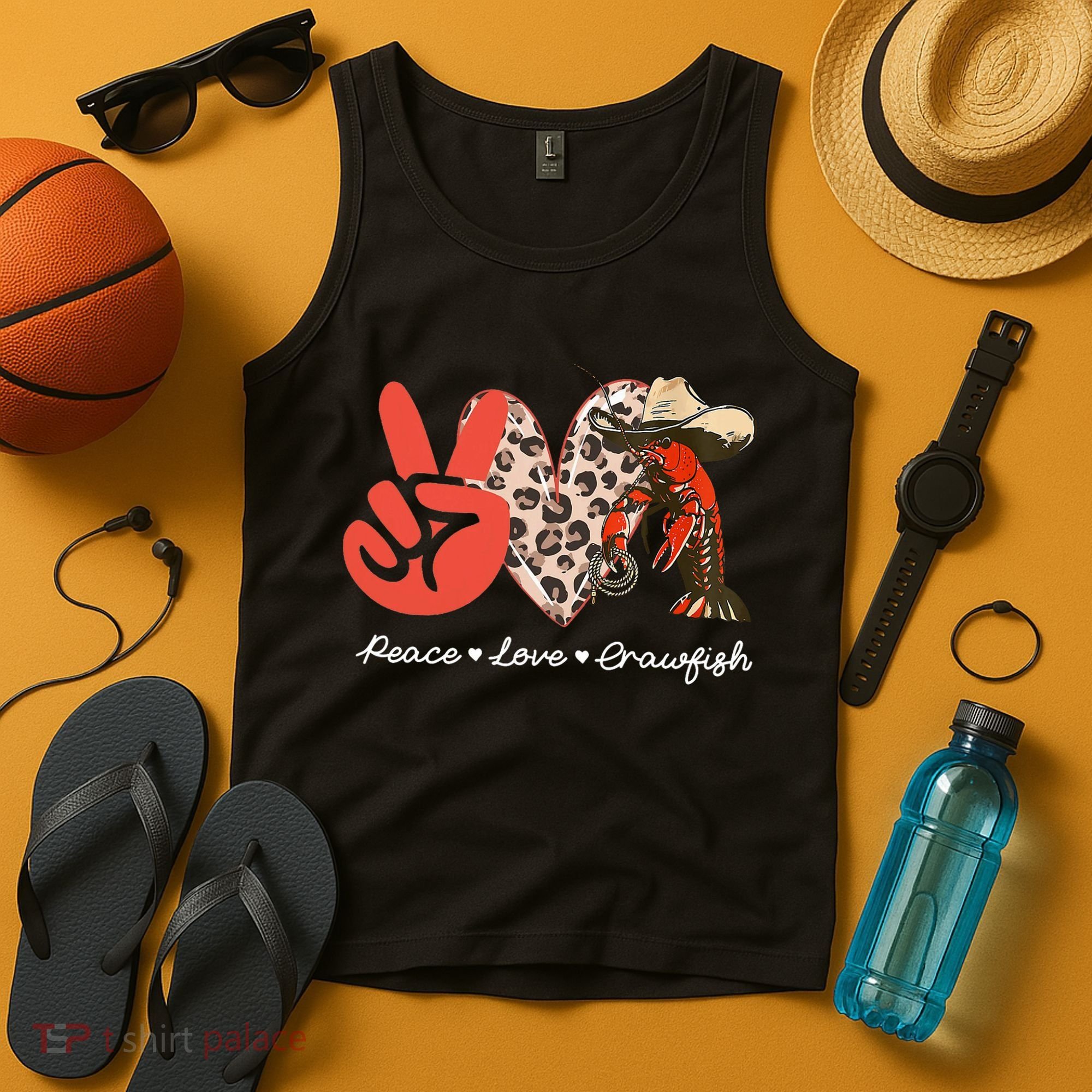 Peace Love Crawfish Leopard Crawfish Boil Cajun Lobster Tank Top