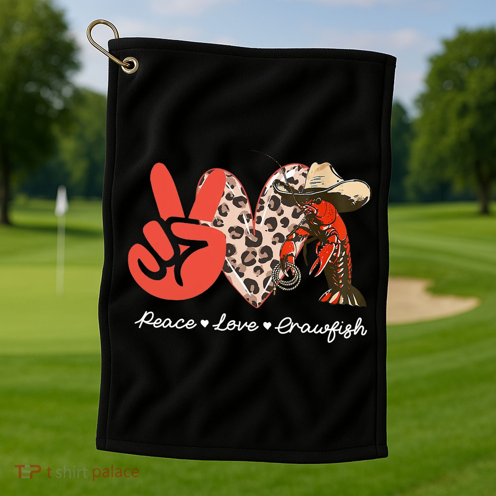 Peace Love Crawfish Leopard Crawfish Boil Cajun Lobster Golf Towel