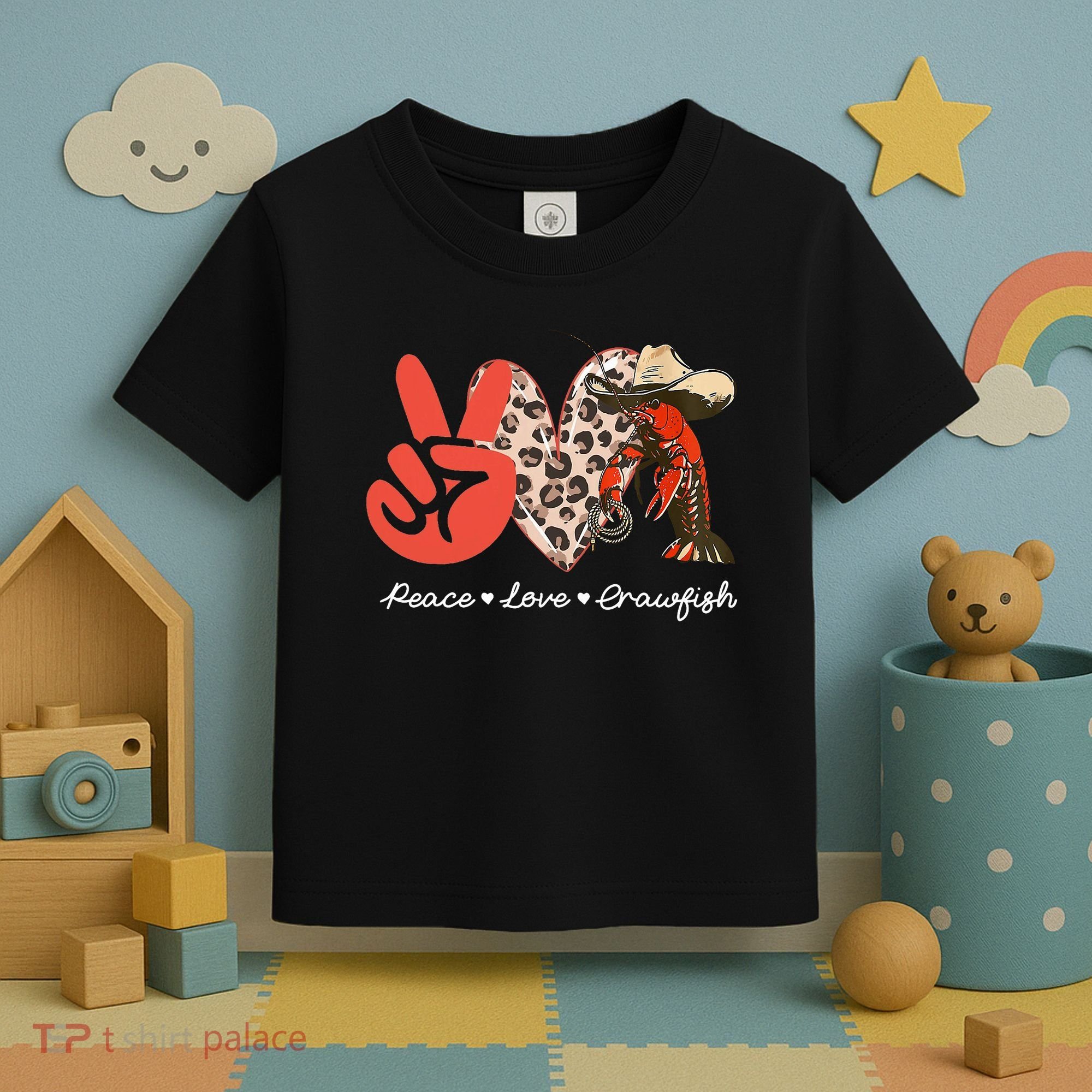 Peace Love Crawfish Leopard Crawfish Boil Cajun Lobster Toddler T-Shirt