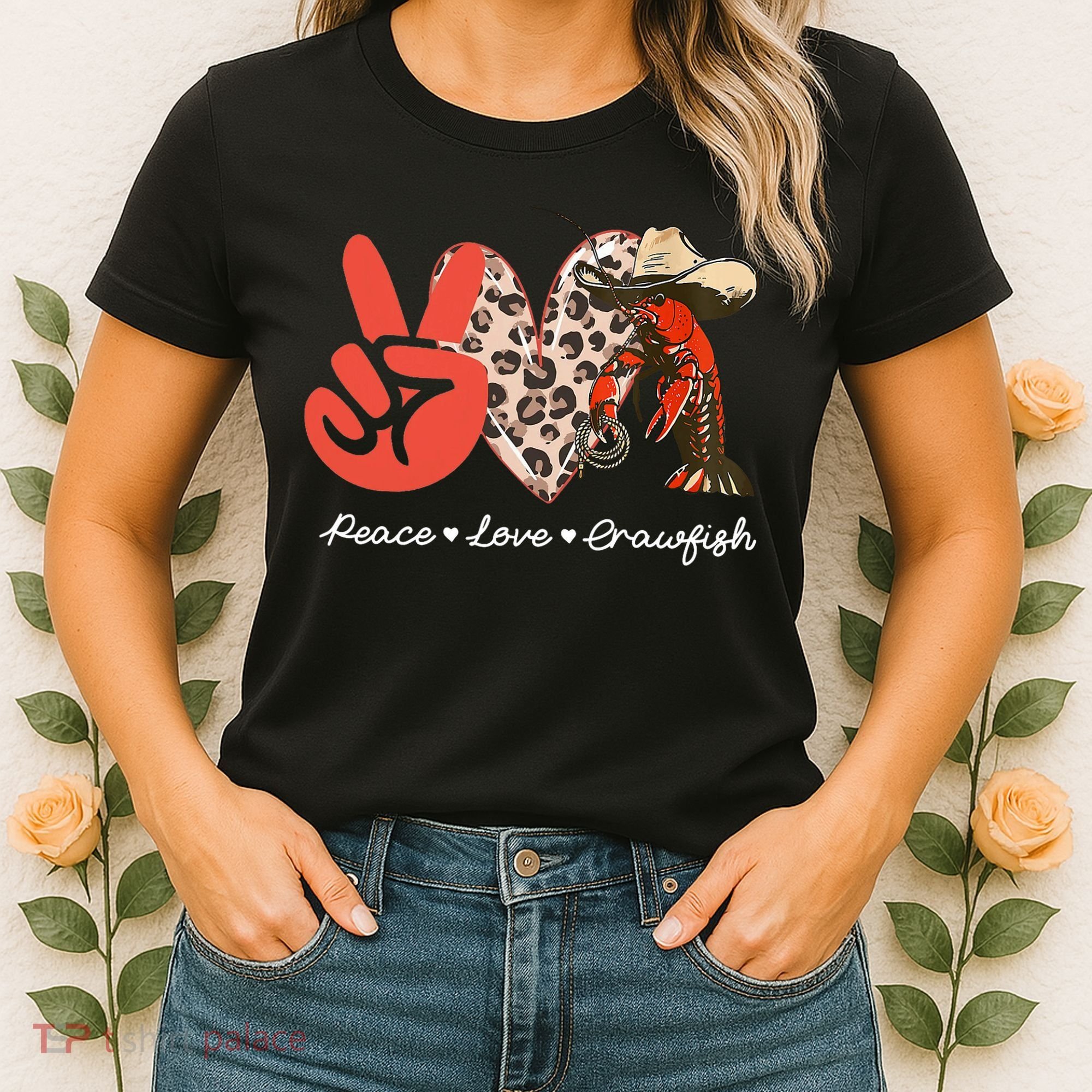 Peace Love Crawfish Leopard Crawfish Boil Cajun Lobster Women's T-Shirt