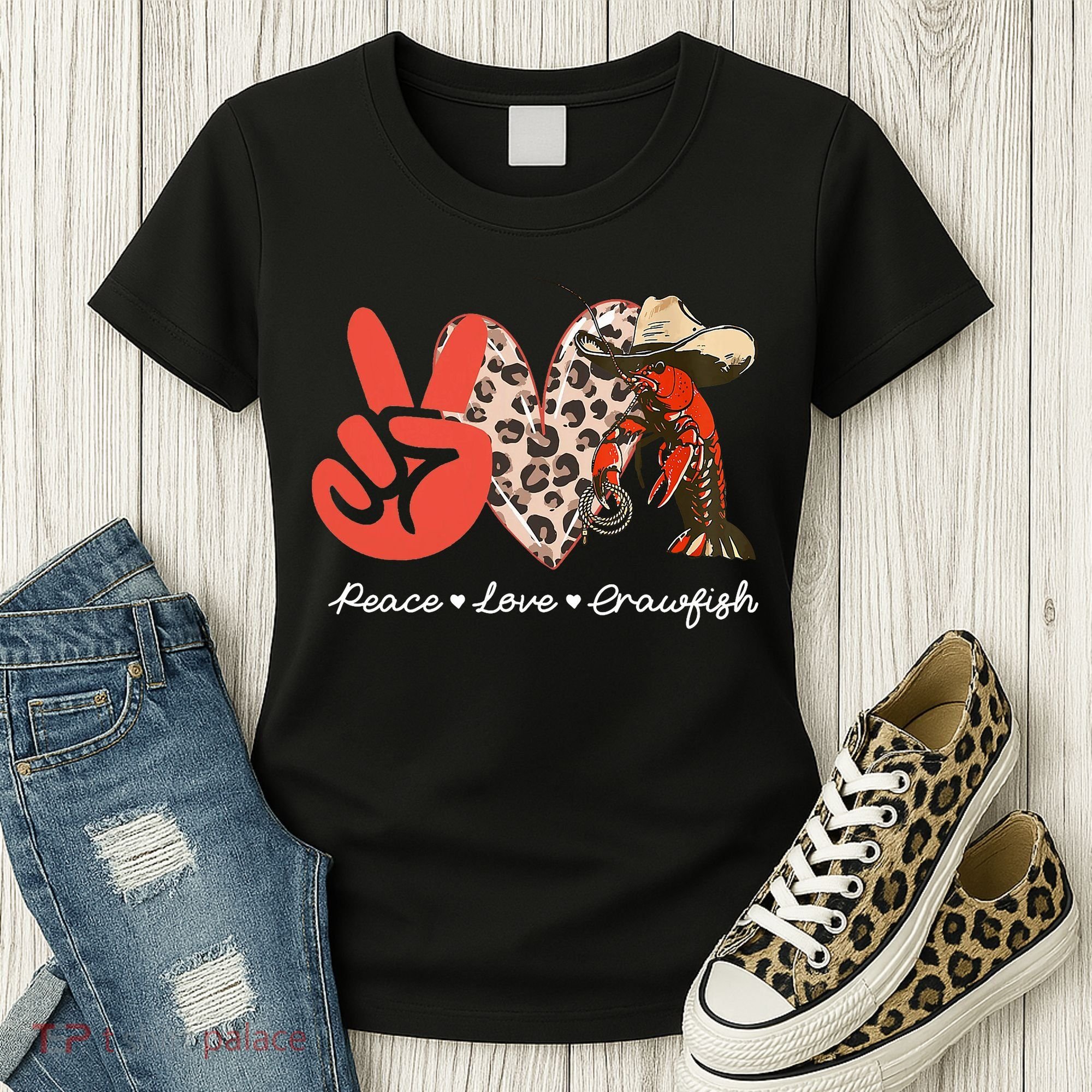 Peace Love Crawfish Leopard Crawfish Boil Cajun Lobster Women's T-Shirt